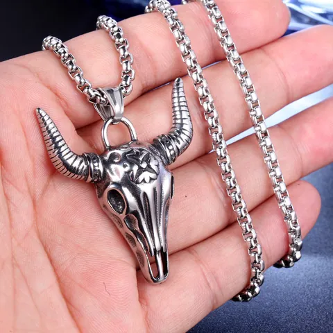 Collana Con Pendente a Forma di Teschio di Toro Punk Vintage Con Catena Veneziana in Acciaio Inossidabile Gioielli Rock Hip Hop in Lega per Uomo Donna