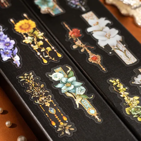 Vintage Floral Jewelry PET Stickers Pack Retro Flower Bead Theme Decorative Decal For Scrapbook DIY Journaling Stationery