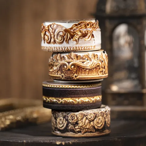 Baroque Finale Series Retro Washi Tape Special Shaped Die Cut Gold Border Decorative Tape For Scrapbooking Journal Supplies