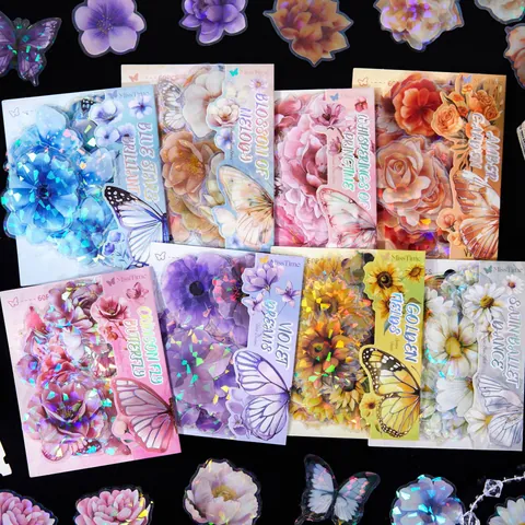 Butterfly Flower Holographic Stickers Shell Light Laser Deco Stickers For Scrapbooking DIY Journaling Arts And Crafts