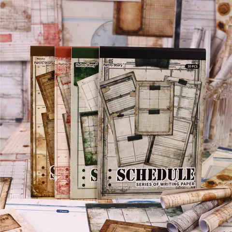 Retro Story Vintage Material Paper 30 Sheets Pack Junk Journal Scrapbooking Supplies DIY Decor Background Paper Schedule Series