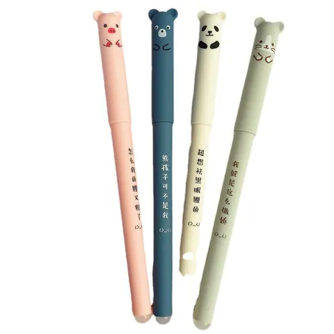 Kawaii Cartoon Animal Erasable Gel Pen Fine Point Black Ink Cute Panda Pig Plastic Stationery For Student School Office