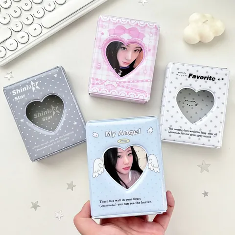 Mini Porte-Photocarte en PVC Livre de Collection Cœur Évidé Rangement de Petites Cartes Standard Album Motifs Ailes d'Ange Étoiles Étudiants Kpop