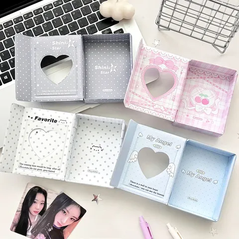 Mini Porte-Photocarte en PVC Livre de Collection Cœur Évidé Rangement de Petites Cartes Standard Album Motifs Ailes d'Ange Étoiles Étudiants Kpop