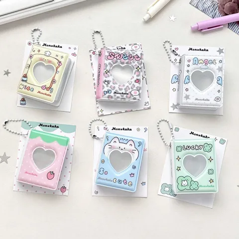 Mini Portatarjetas de Fotos de PVC con Corazón Calado Estilo Coreano Libro de Colección con Colgante de Cadena de Bolas