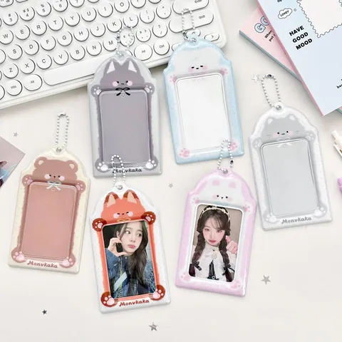 Portacarte in PVC con Animali Cartoni Animati Con Catena in Metallo Protezione per Fotocard da 3 Pollici per Ufficio Scuola