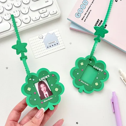 Clover Silicone Photo Card Holder Green Star Lanyard Ins Style Luggage Tag Id Badge Protector For Women Student Daily