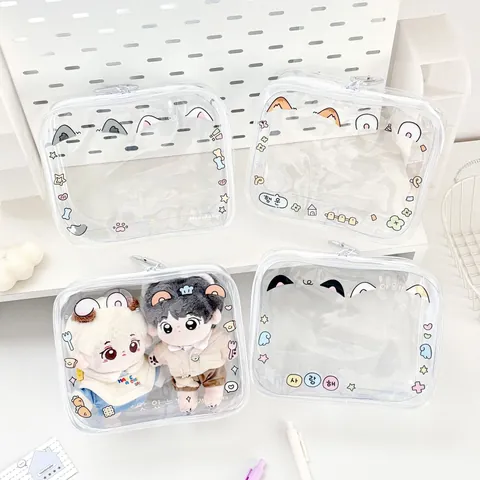 Bolsa de Almacenamiento de Muñecas de PVC Transparente con Gancho de Metal Bolsa Portátil con Cremallera para Muñecas