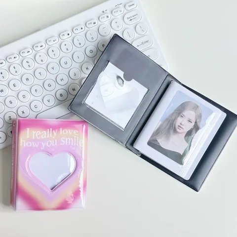 Mini Album Fotografico PVC Stile Ins Cuore Svuotato Sfumato 3 Pollici Libro Raccolta Carte Fotografiche 40 Tasche per Carte Idol