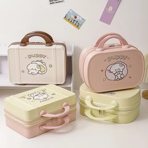 Cute Cartoon Puppy Rabbit Pattern Hard Shell Cosmetic Case Portable Large Capacity Makeup Storage Handheld Box For Travel Home Women