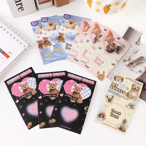 American Y2K Cute Animal Stationery Stickers Aesthetic Bear Cat Dog Decorative Sealing Stickers For Scrapbooking DIY Journaling Gifts