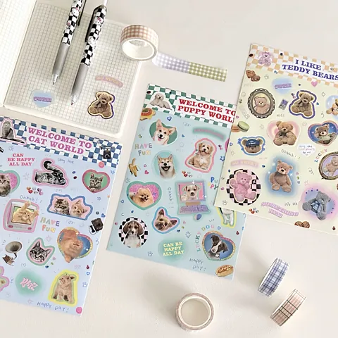 Retro Y2K Cartoon Dieren Stickers Voor Scrapbooking Journaling Decoratie Beer Hond Kat DIY Briefpapier Esthetische Decoratieve Labels