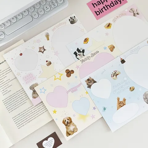 Amerikaanse Y2K Cartoon Gevouwen Wenskaarten Schattige Dieren Dessert Macaron Kleur Berichtkaarten Voor Verjaardagsfeest Cadeau