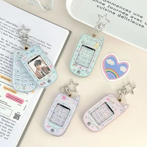 Porte-cartes Acrylique Rétro Y2K Forme Téléphone Cadre Photo Magnétique Porte-clés Protection Carte Idol Fermoir Étoile