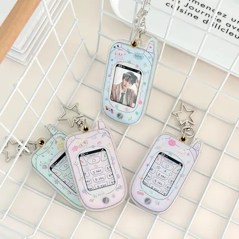 Porte-cartes Acrylique Rétro Y2K Forme Téléphone Cadre Photo Magnétique Porte-clés Protection Carte Idol Fermoir Étoile