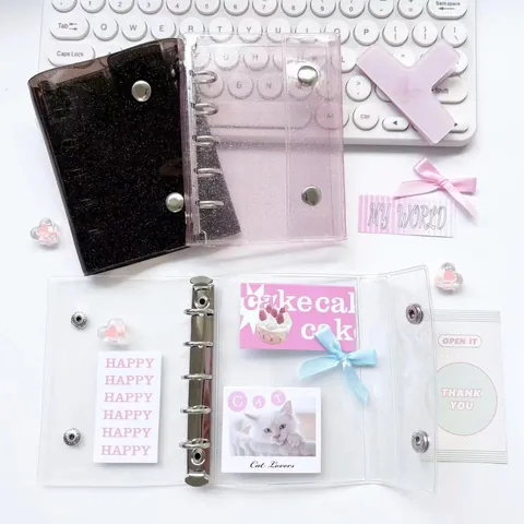 Couverture de Classeur à Feuillets Mobiles M5 PVC Transparent Paillettes Minimaliste Kawaii Mini Carnet de Notes pour Femmes