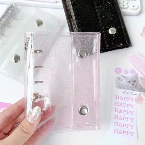 Couverture de Classeur à Feuillets Mobiles M5 PVC Transparent Paillettes Minimaliste Kawaii Mini Carnet de Notes pour Femmes