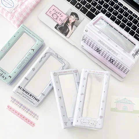 Álbum de Tarjetas Fotográficas Kawaii Ballet Core Lazo Cuero PVC PU Libro de Colección Kpop Idol Mini Carpeta de Fotos Regalo Niñas