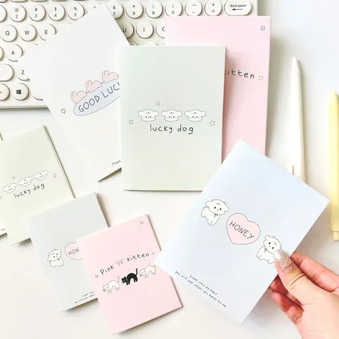Tarjetas de Felicitación Plegadas de Animales de Dibujos Animados para Escribir Mensajes DIY Material de Scrapbooking Cartulina