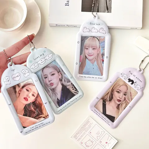 Porta Fotocartoline in PVC Cartoon Cane Coniglio Gatto Con Catena a Sfere Stile Coreano Protezione per Carte ID Bus Studenti