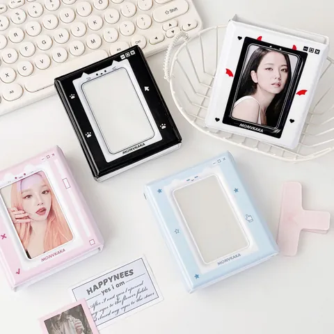 Cute Cartoon Mini Photo Album Photocard Holder PVC 3 Inch Polaroid Storage Binder For Kpop Fans Pixel Art Cat Star Star Heart Pattern Pocket Folder