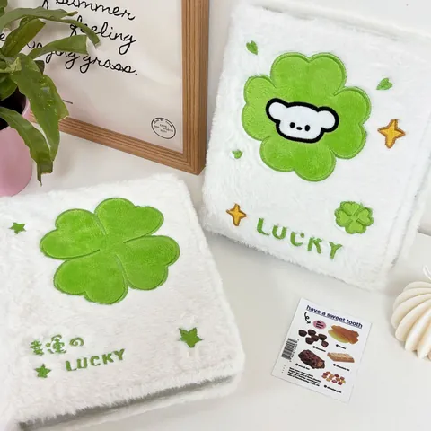 A6 Plush Clover Photocard Binder Album Ring Loose Leaf Card Collector Book With Cartoon Puppy Bear Embroidery For Star Chasing