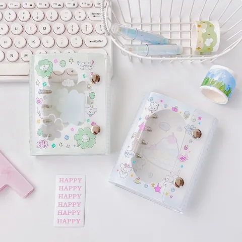 Schattige Mini M5 PVC Binder Notitieboek Transparant Klaver Pudding Hond Fotokaart Album Voor Student DIY Dagboek Handboek Briefpapier