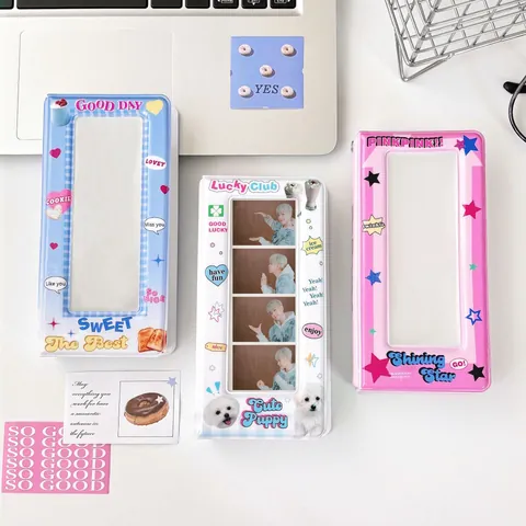 Y2K American Style 4-Grid Card Holder PVC Photocard Binder Collection Album For Idol Star Chasing Students Daily Storage Case
