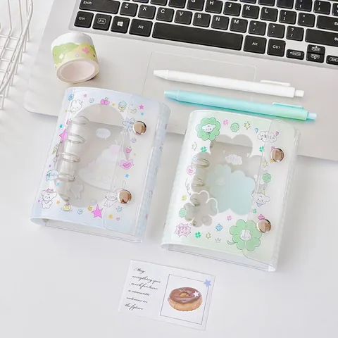 Schattige Mini M5 PVC Binder Notitieboek Transparant Klaver Pudding Hond Fotokaart Album Voor Student DIY Dagboek Handboek Briefpapier
