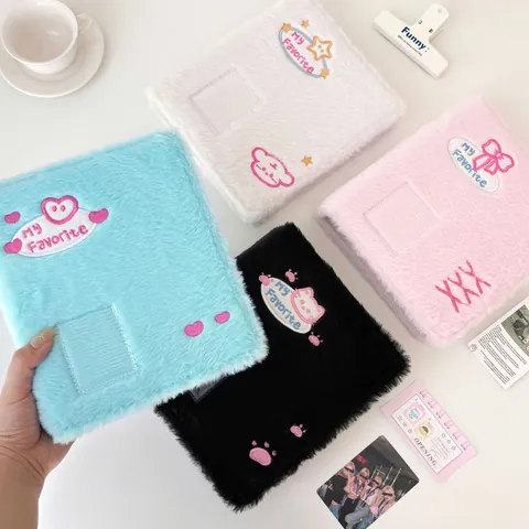 Carpeta de Tarjetas de Fotos de Peluche Linda A6 6 Anillas Libro de Colección Kpop Bordado Gato Lazo Corazón Álbum de Almacenamiento para Tarjetas de Ídolos