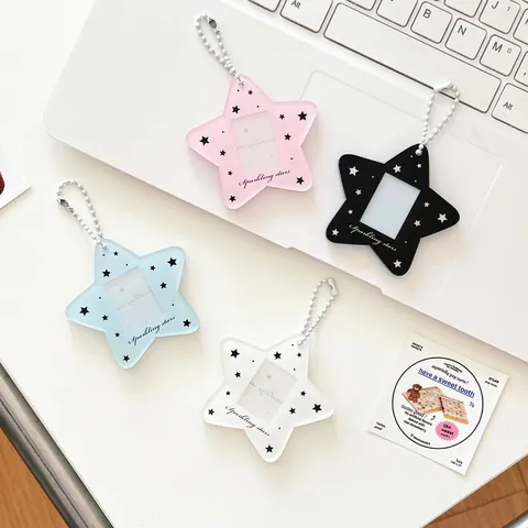Star Shaped Acrylic Photo Card Holder Keychain Minimalist Sparkling Stars Pattern Card Sleeve For Small Photos Students