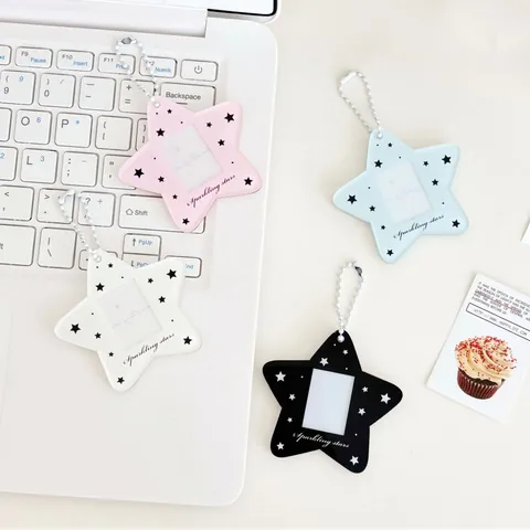 Star Shaped Acrylic Photo Card Holder Keychain Minimalist Sparkling Stars Pattern Card Sleeve For Small Photos Students