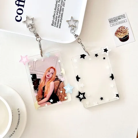 Acrylic Star Pattern Card Holder With Star Shaped Metal Clasp Transparent Photocard Sleeve For ID Bus Cards Small Photo Storage