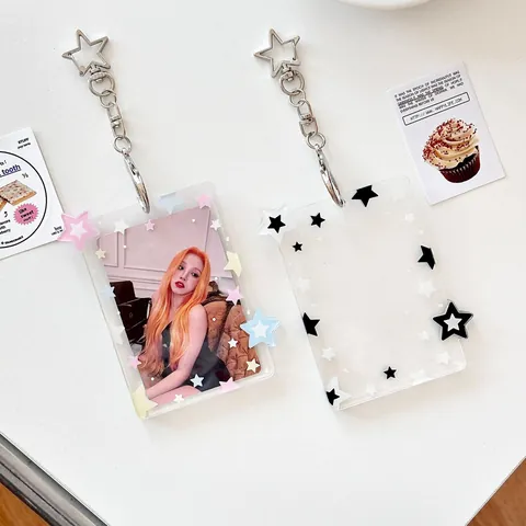 Acrylic Star Pattern Card Holder With Star Shaped Metal Clasp Transparent Photocard Sleeve For ID Bus Cards Small Photo Storage
