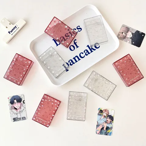 Glitter Transparent Plastic Card Storage Box Flip Top Desktop Organizer For Photocards Postcards Stars Bow Heart Design