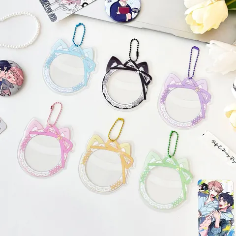Cute Cat Ear Acrylic Badge Holder Sleeve With Bow Lace Trim Decorative Photocard Display Frame For Bag Charm Anime Fans