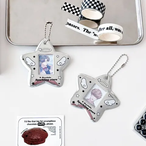 Ins Style Star Mirror Card Holder Keychain Silver PVC Photo Frame Bag Pendant For Photocard ID Card Girls Student Gift