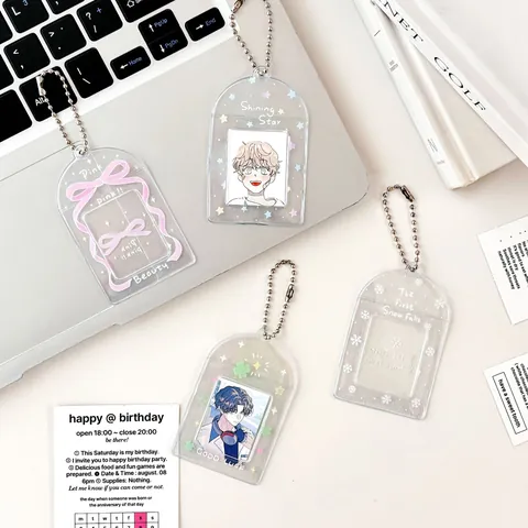Portacarte Trasparente in PVC Portachiavi Con Disegni di Stelle Fiocchi di Neve Quadrifogli e Fiocchi per Carte ID Kpop