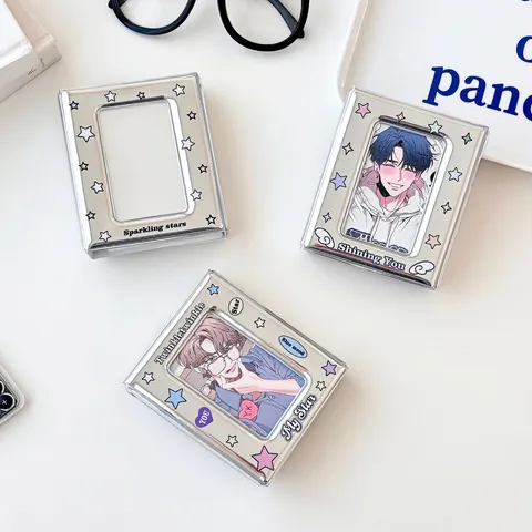 Portatarjetas de Fotos de PVC Plateado de 3 Pulgadas Mini Álbum de Fotos para Tarjetas Kpop Patrón de Estrellas Alas Libro Polaroid