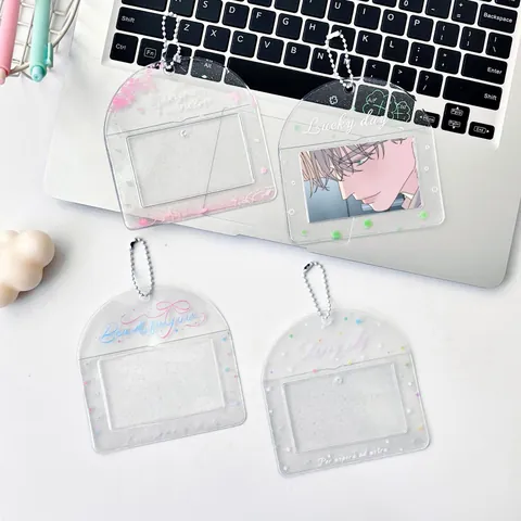 Transparente PVC Kartenhülle Glitzer Kirschblüte Kleeblatt Stern Muster ID Badge Schutzhülle Fotokartenetui Damen