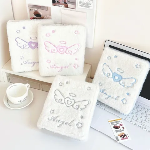 Carpeta de Tarjetas Fotográficas de Peluche A6 Con Bordado de Corazón de Alas de Ángel Álbum de Fotos de Hojas Sueltas