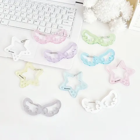 Llavero de Ala Estrella de Acrílico con Purpurina Colgante de Bolsa para Mujer Estilo Coreano Color Macarrón Decoración de Ala Estrella