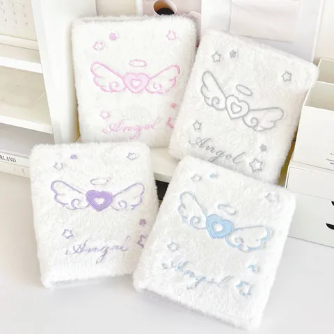 Carpeta de Tarjetas Fotográficas de Peluche A6 Con Bordado de Corazón de Alas de Ángel Álbum de Fotos de Hojas Sueltas