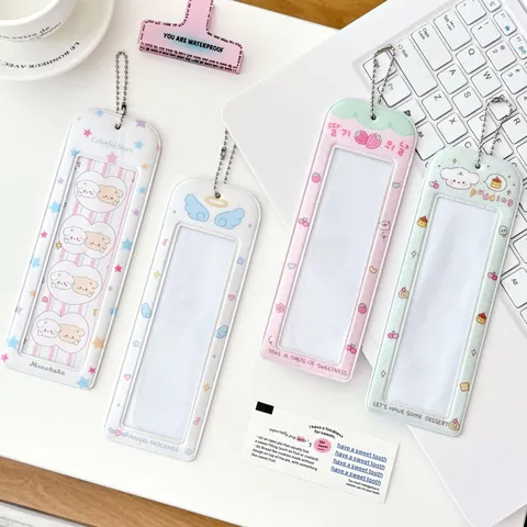 Mignonne Pochette Photo en PVC Dessin Animé Avec Chaîne à Perles Fenêtre Transparente Motifs Ailes d'Ange Fraise Étoiles Fournitures Scolaires