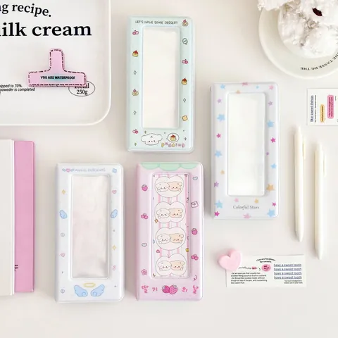 Kawaii Ins Στυλ Μίνι Άλμπουμ Φωτογραφιών Θήκη Καρτών PVC Με Παράθυρο Χαριτωμένο Σχέδιο Φράουλα Άγγελος Αστέρια για Συλλογή Καρτών Idol