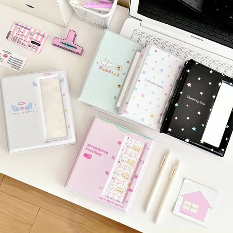 Korean Style Photocard Binder PVC PU Multi-Grid Photo Album Strawberry Angel Stars Pattern Storage Book For Collectible Cards Women