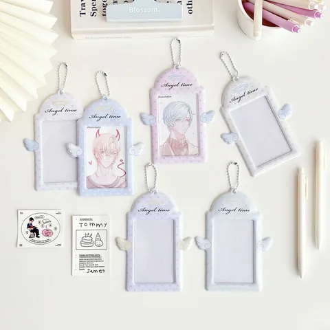 Niedlicher Engelsflügel PVC Kartenhalter Mit Perlenkette Macaron Farben Sternmuster Fotokarten Schutz Für Studenten ID Buskarte