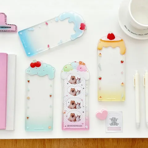 Cute Acrylic Clear Photo Card Holder For Kpop Idol Photocard Dessert Style 4-Grid Transparent Sleeve With Hanging Loop