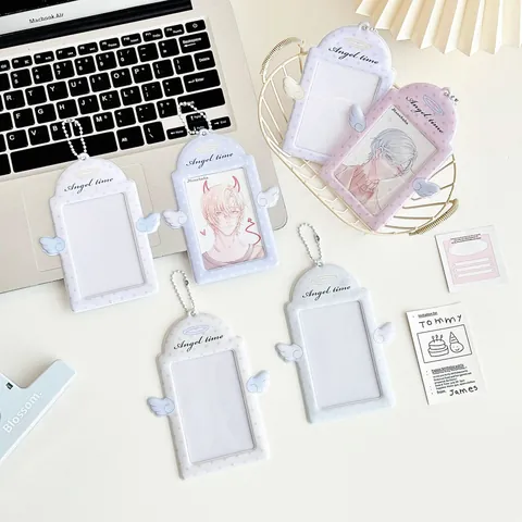 Niedlicher Engelsflügel PVC Kartenhalter Mit Perlenkette Macaron Farben Sternmuster Fotokarten Schutz Für Studenten ID Buskarte