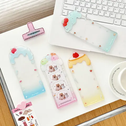 Cute Acrylic Clear Photo Card Holder For Kpop Idol Photocard Dessert Style 4-Grid Transparent Sleeve With Hanging Loop
